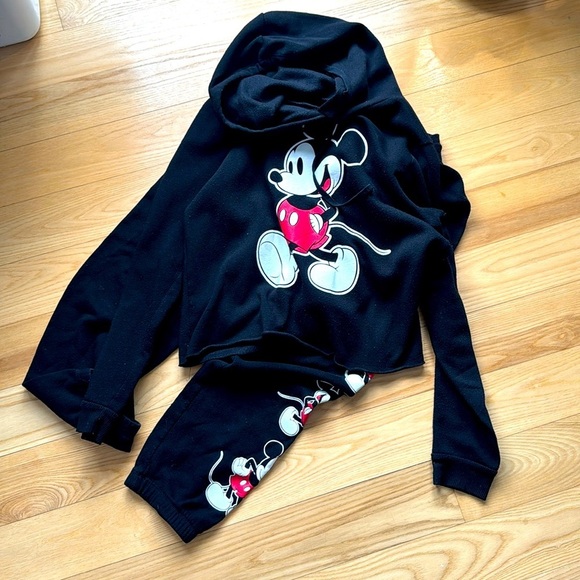 Disney Pants - Disney Mickey Mouse Hoodie Set Size L Black Sweatshirt Joggers Lounge